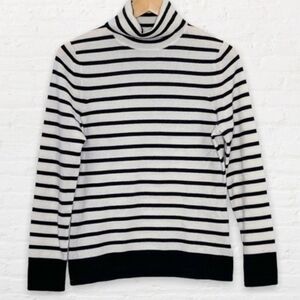 Pure Collection Cashemere Striped Black and White Turtleneck Sweater